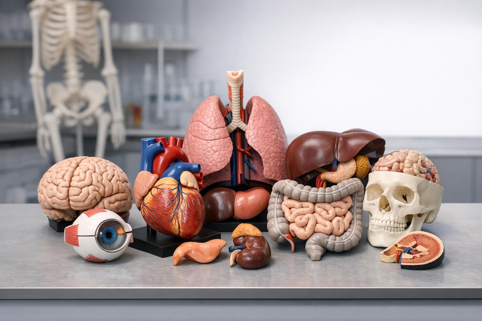 Zdjęcie: zestaw anatomicznych modeli ludzkich narządów na stole