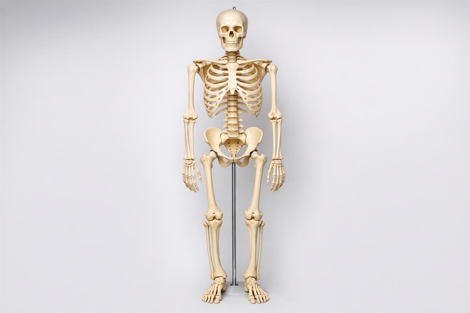 opis zdjęcia: model anatomiczny szkieletu przedstawiony frontalnie